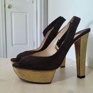 Jimmy Choo Brown and Gold Stiletto Heels